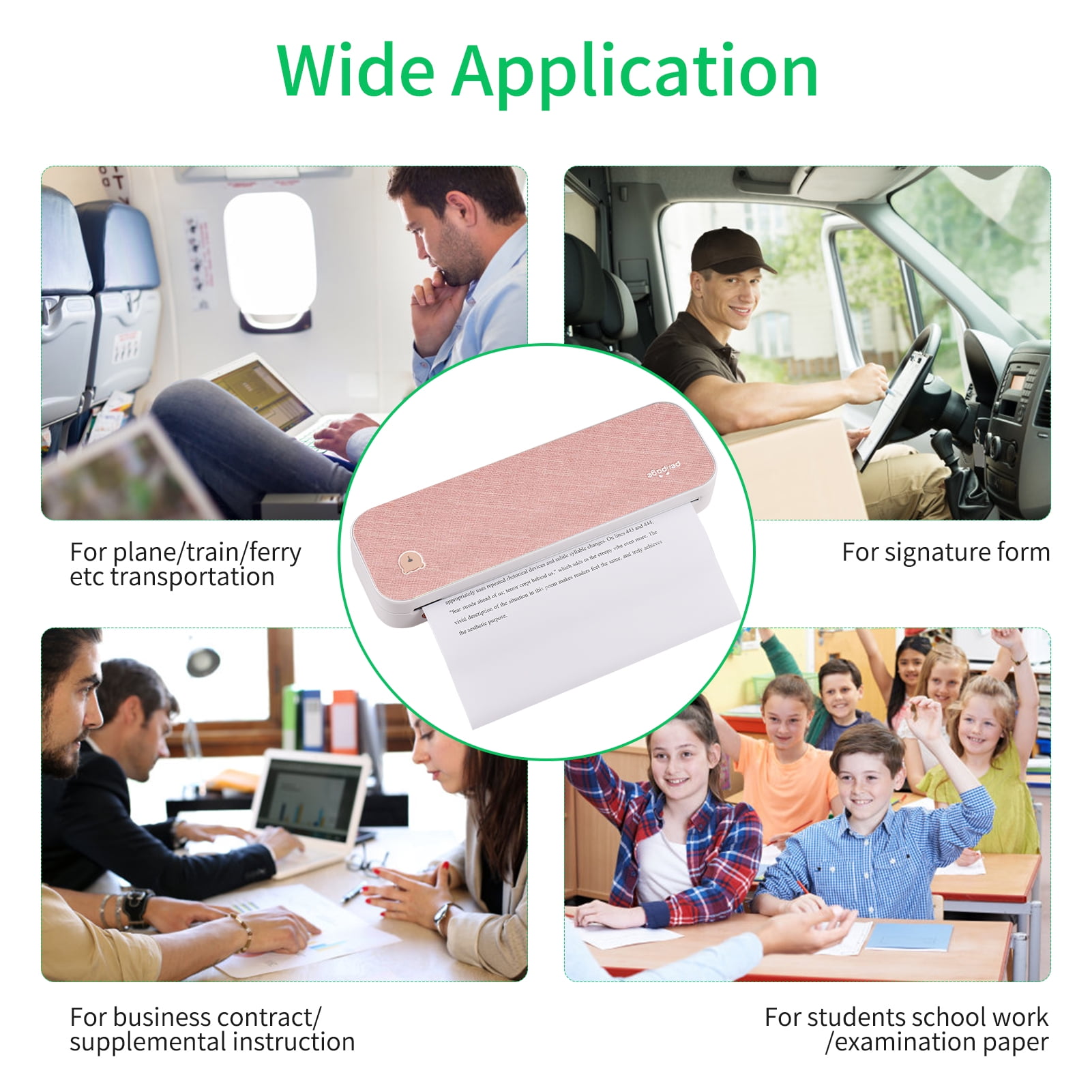 Wireless A4 Paper Printer Direct Thermal Transfer Wireless Printer Mobile 216mm Mini Mobile Photo Printer USB BT Connection With 1 Roll Thermal Paper
