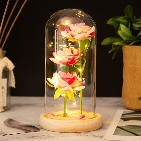 JingChun Rose Gift for Her, Glass Rose for Mom, Silk Rose Lasts forever in A Glass Dome, Enchanted Silk Rose Gift for Mom Mother's Day Valentine's Day Decoration