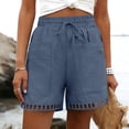 thumbnail image 3 of Cagogo Women Casual Elastic Waist Shorts with Pockets Loose Fit Summer Beach Work Lounge Cotton Short Pants Flowy Travel Clothes, Navy L, 3 of 8