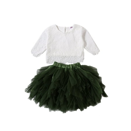 

Toddle Baby Girls Tutu Dress Half Sleeves Lace Tops and Multilayer Tulle Skirts 2pcs Clothes Set
