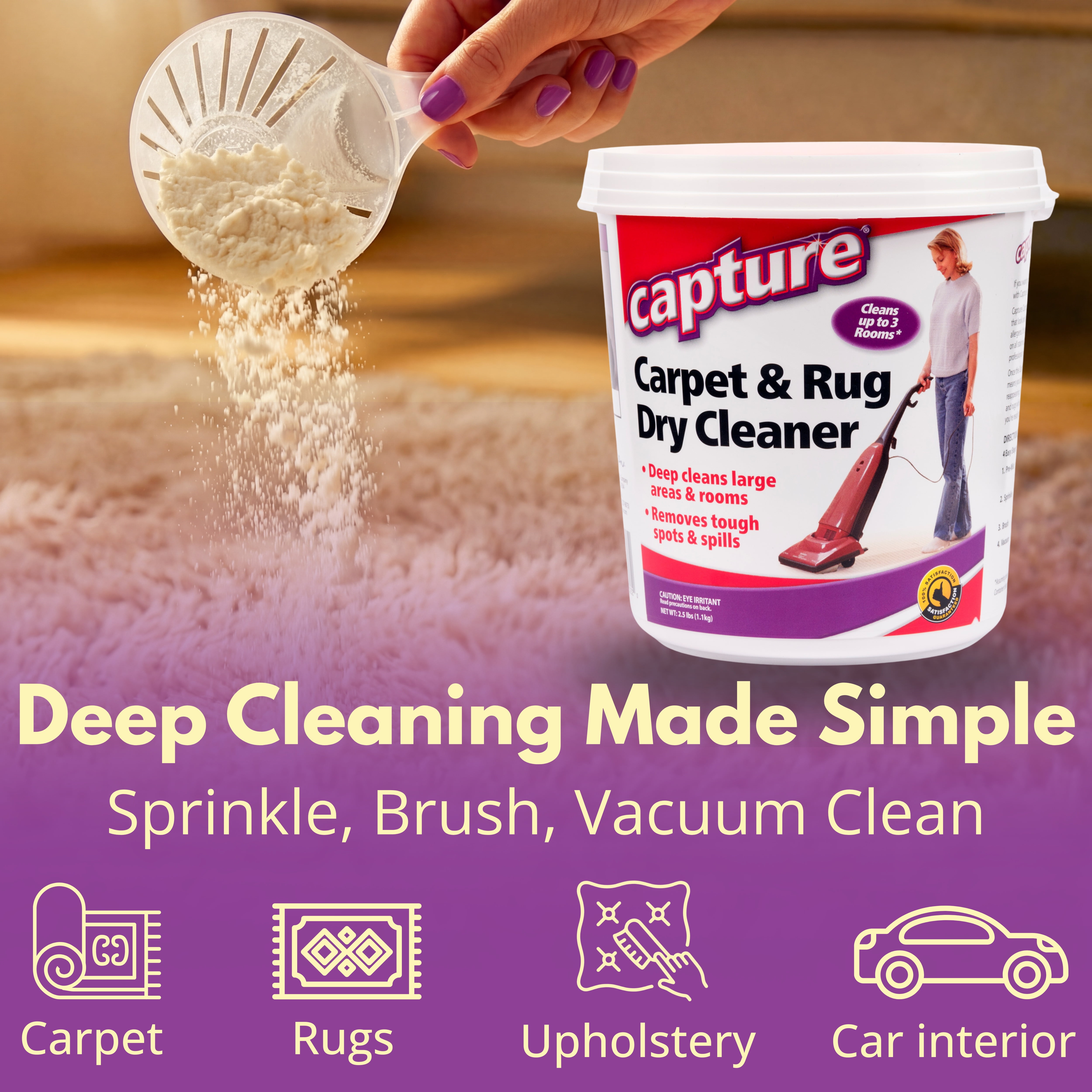 Capture Carpet Cleaning Powder, Fresh Scent, Safe For Use in Homes With Kids and Pets, 2.5 lbs