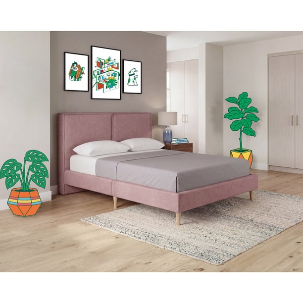 Base de Cama Matrimonial Makora Luma Rosa Tapizada en Tela Tipo Lino (No Incluye Colchón)