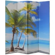 Legacy Decor 4 Panel Room Screen Divider Canvas Double - Sided Virgin Islands Beach, Freestanding