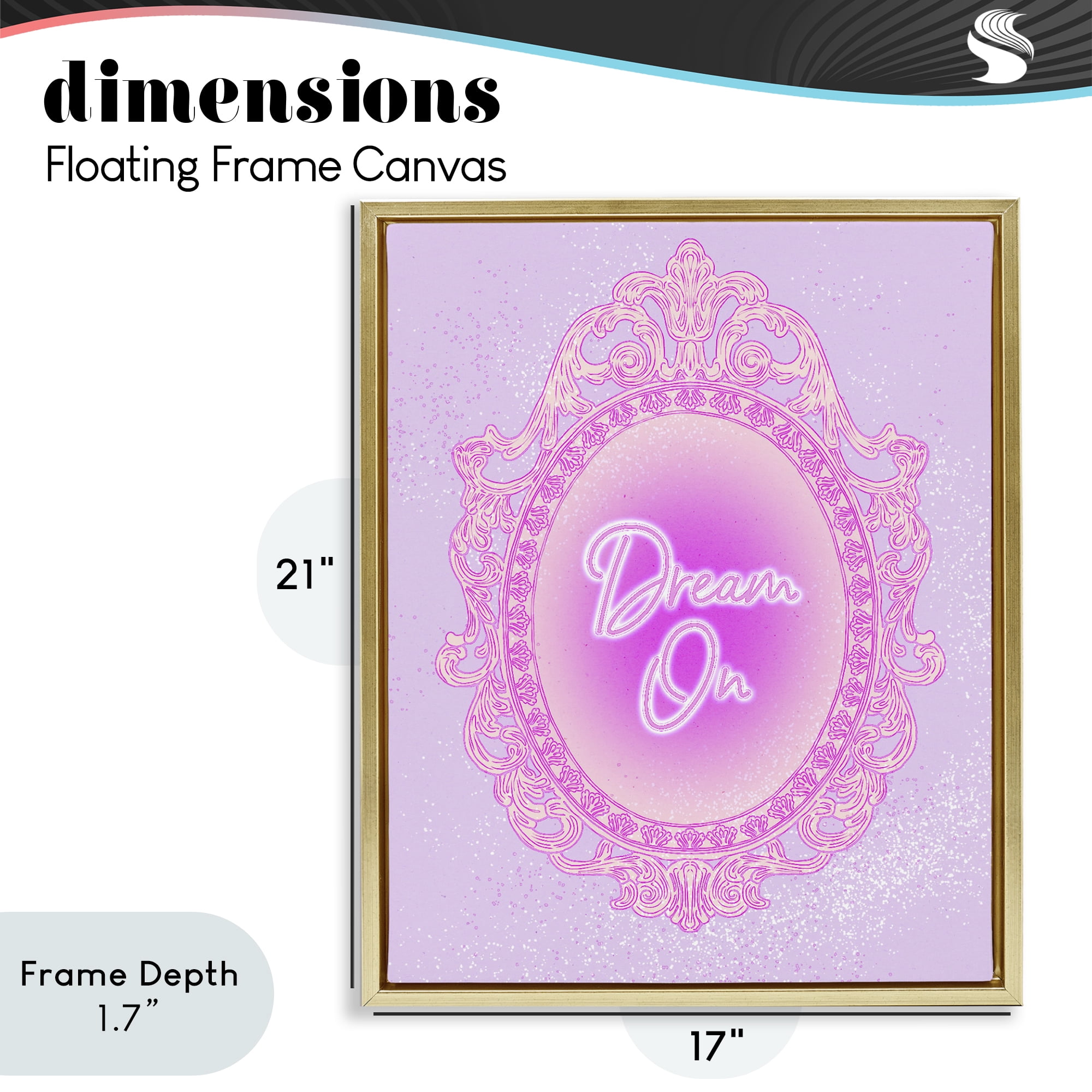 Stupell Industries Dream On Ornate Mirror Gold Framed Floater Canvas Wall Art, design by Ziwei Li