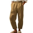 thumbnail image 2 of Lightweight Linen Pants for Women Comfortable Ankle Pants with Solid Color Side Pockets High Waisted Comfy Everyday Wear Capri Pants Autumn Vacation Fashion Casual Pants, 2 of 6
