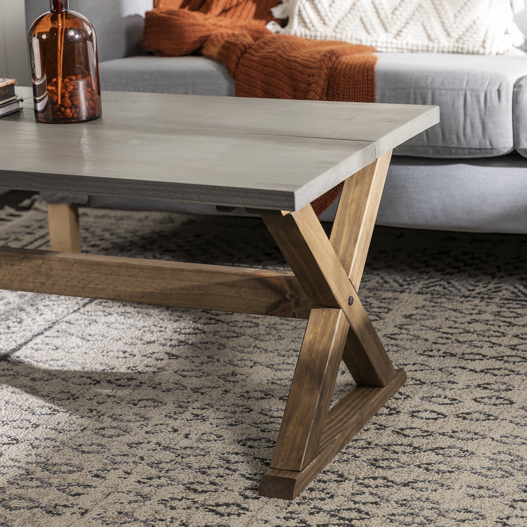 Manor Park Rustic Farmhouse Distressed Wood Coffee Table, Grey/Brown
