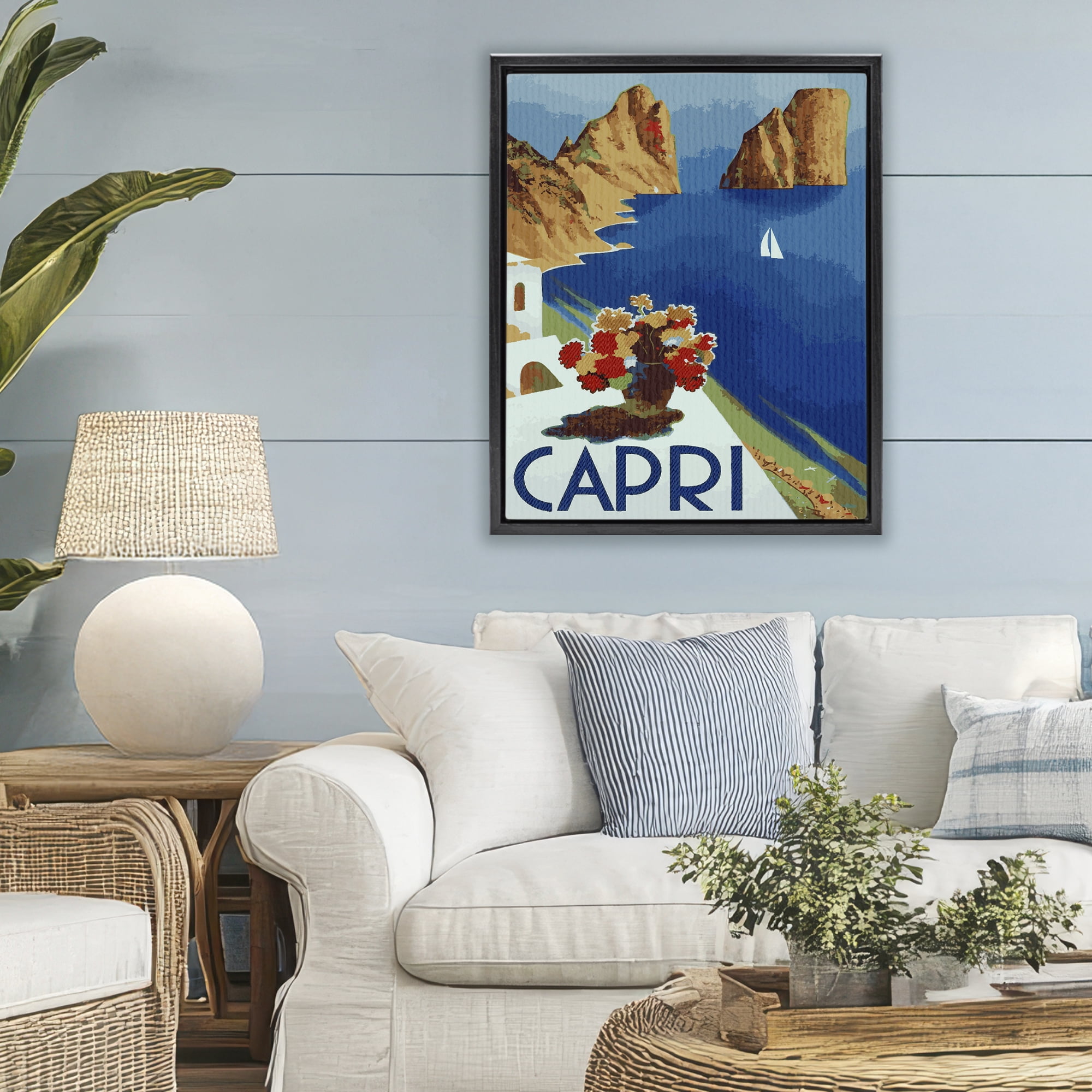 Stupell Industries Capri Island Cliffs Black Framed Floater Canvas Wall Art, design by Lil' Rue