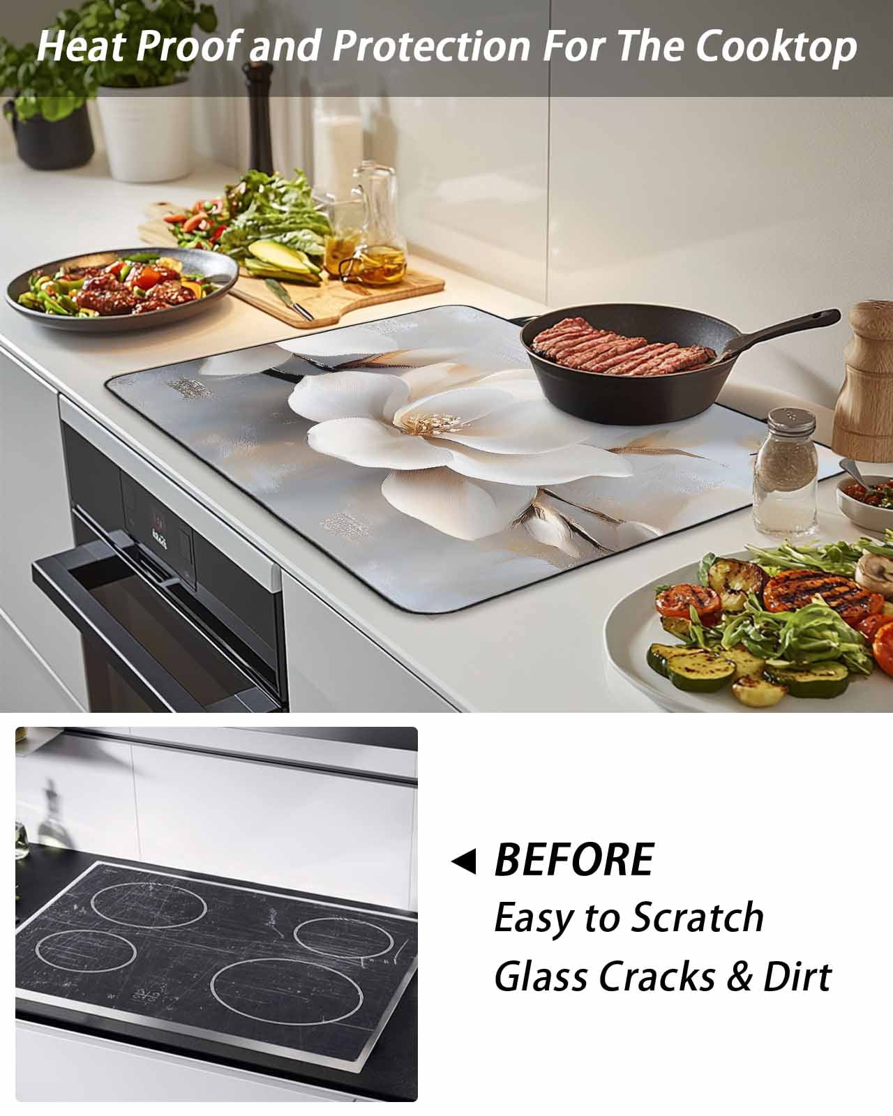 Magnolia Flower Stove Top Covers for Electric Stove, 28'x20'' Retro Flowers Modern Abstract Glass Ceramic Stove Cover Foldable Rubber Mat Heat Resistant Cooktop Protector for Kitchen