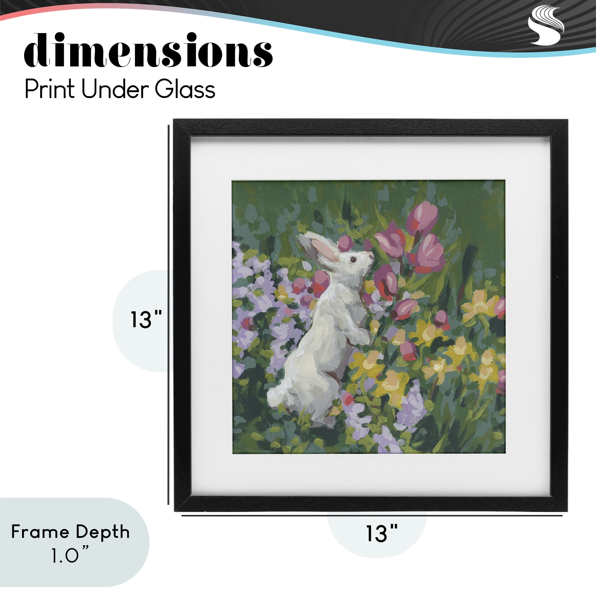 Stupell Industries Bunny in Garden Impression Black Framed Print Under Glass, design by June Erica Vess