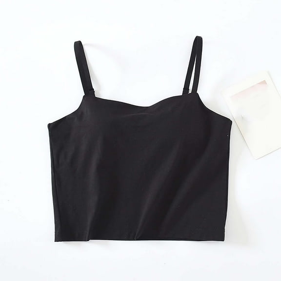USSUMA Womens Tank Tops Womens Tank Tops Women's Solid Color Chest Cushion Exposed Navel Camisole with Blouse 50% Off Clear Womens Tops Women's Tank Tops Solidcolor