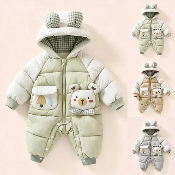 0-6 Months Baby Snowsuits Hooded Romper Jumpsuit Cute Design Outwear Jackets Outfits for Girls Boys Infant Winter Clothes