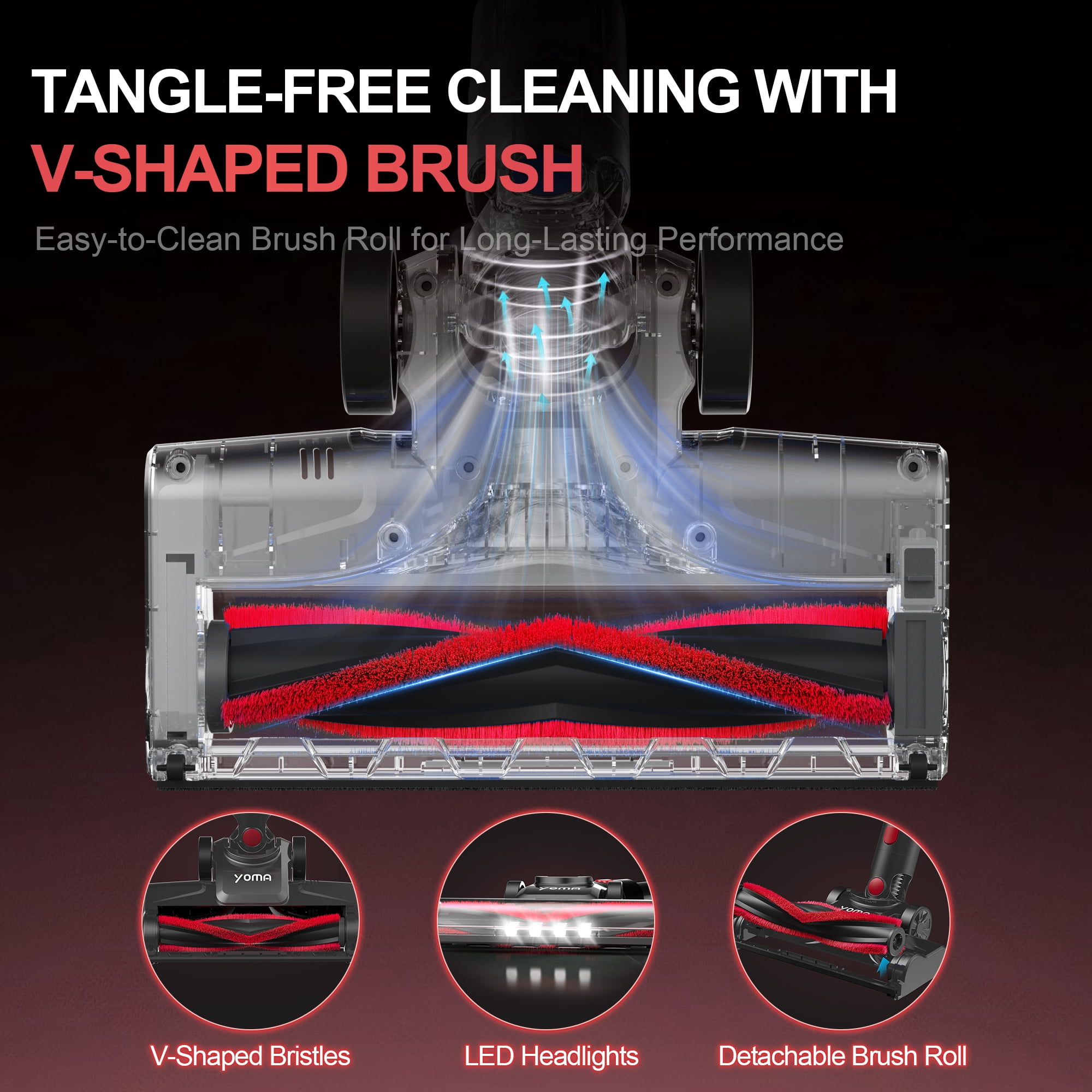 YOMA S18 Cordless Vacuum Cleaner, 6 in 1 Lightweight Stick Vacuum with Detachable Battery, 26Kpa Powerful Suction Vacuum Cleaner for Home Carpet Hardfloor Pet Hair