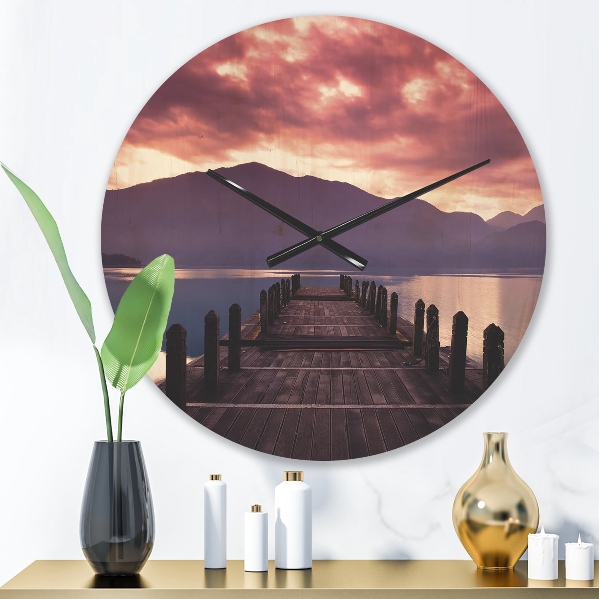 Designart 'Beautiful Spring Sea at Dawn' Modern Wood Wall Clock