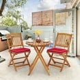 thumbnail image 1 of Gymax Ensemble Bistro Pliant en Bois d'Acacia 3 Pcs Ensemble de Conversation pour Patio avec Coussins Rouges, 1 of 10
