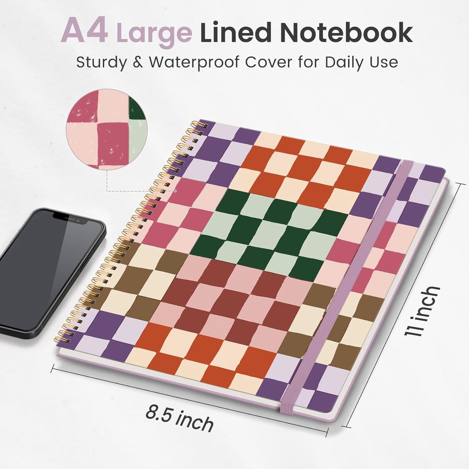 Spiral Lined Notebook, Notebooks for Work, Large  Journal for Women & Men, College Ruled Journaling Notebook for Writing, Plastic Cover Spiral Journal