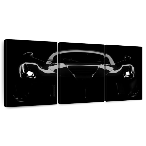 Elephant Stock Silhouetted Black Car Wall Art - Horizontal Multi Panel Canvas - Living Room Wall Decor - Transportation Multi Panel - Black And Gray Decor - 26" x 12"