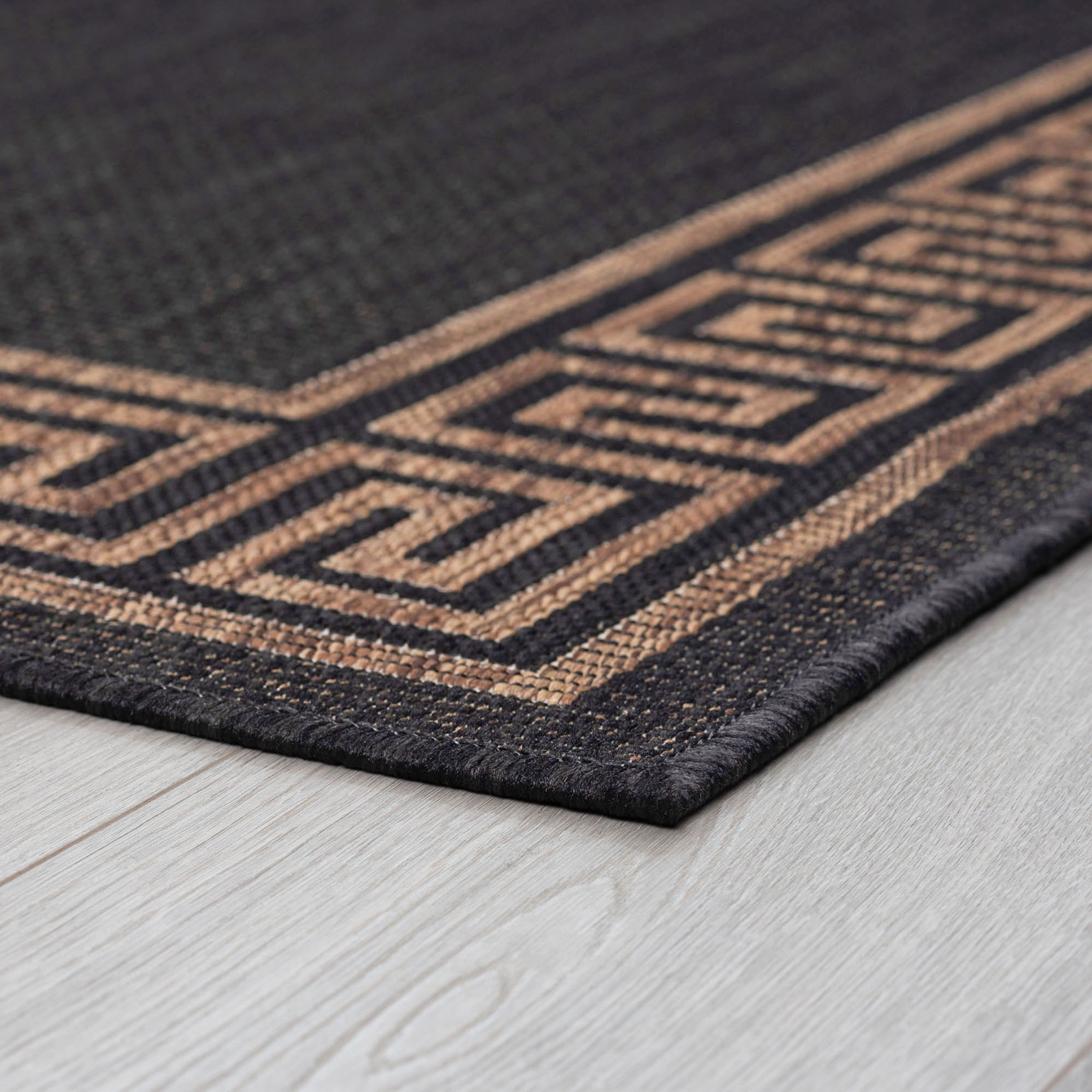 8x10 Water Resistant, Large Indoor Outdoor Rugs for Patios, Front Door Entry, Entryway, Deck, Porch, Balcony | Outside Area Rug for Patio | Gold, Greek Key | Size: 7'10'' x 10'2''