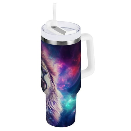 

JSTEL Lion Howling 30 oz Tumbler Stainless Steel Water Bottle Vacuum Insulated Cup with Straw Lid & Handle For Travel Car Cup Holder