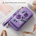 thumbnail image 3 of ELEHOLD Handbag Wallet with Case for Samsung Galaxy Note 20 Flower Floral Pattern with Card Holders Zipper Purse RFID Wallet Wristband Strap Magnetic Phone Case for Samsung Galaxy Note 20,purple, 3 of 8