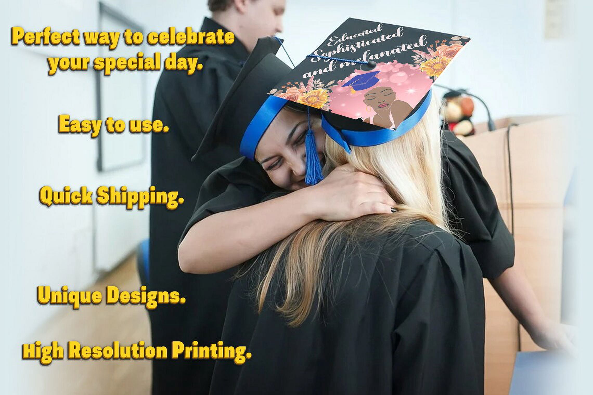 Educated Sophisticated and Melanated, Afrocentric Black Woman, Graduation Cap Topper Decoration, Graduation Gift