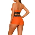 thumbnail image 3 of Conjuntos de bikini de color contrastante para mujer de 2 piezas, traje de baño de cintura alta con escote redondo, talla X-Large, naranja, 3 of 5