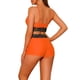 thumbnail image 3 of Conjuntos de bikini de color contrastante para mujer de 2 piezas, traje de baño de cintura alta y escote redondo, pequeño naranja, 3 of 5