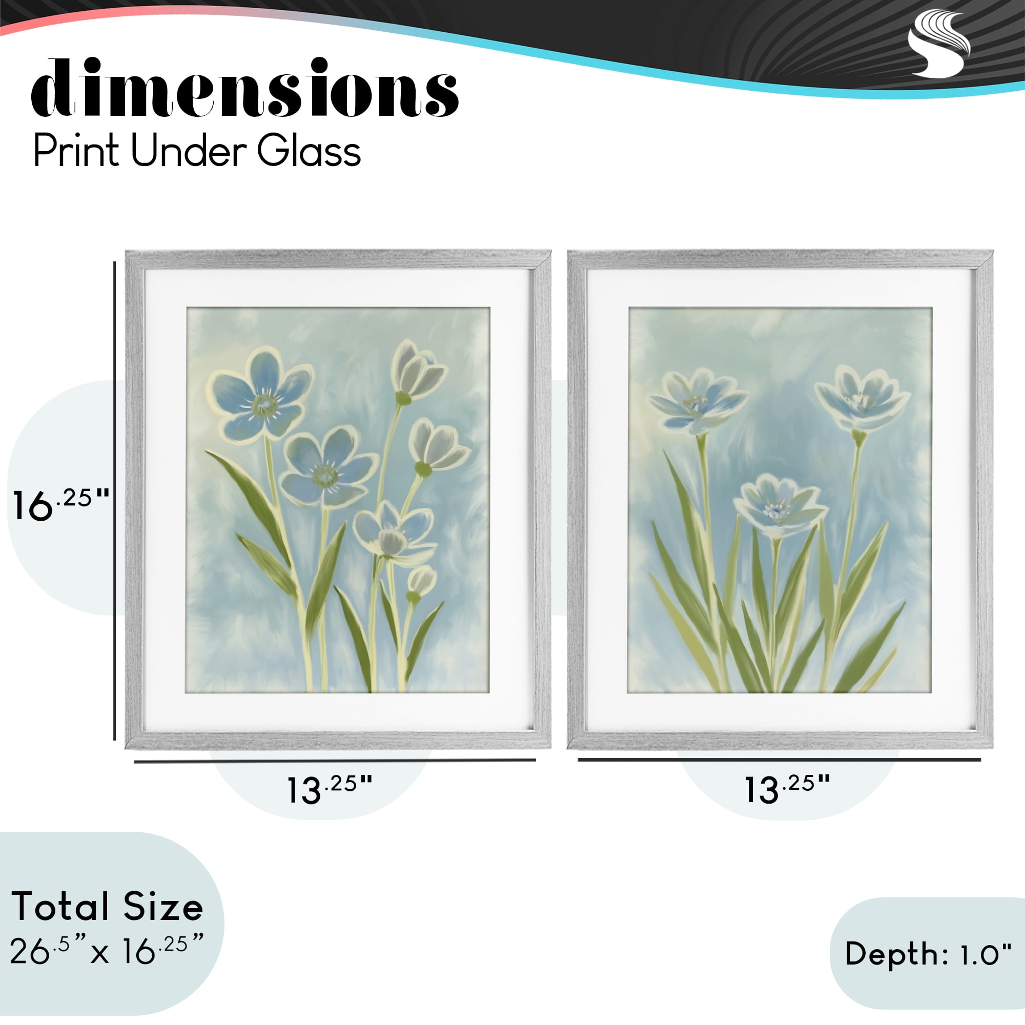 Stupell Industries Contoured Blue Petals 2 Piece Gray Framed Print Under Glass Set, design by Kim Allen