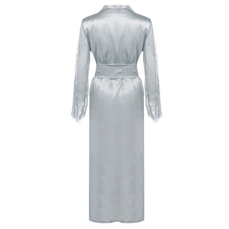 dazeni Lace Sleeve Silk Satin Robe for Women Lightweight Kimino Bathrobe  Solid Maxi Dressing Gown Loungewear Sleepwear - Walmart.com