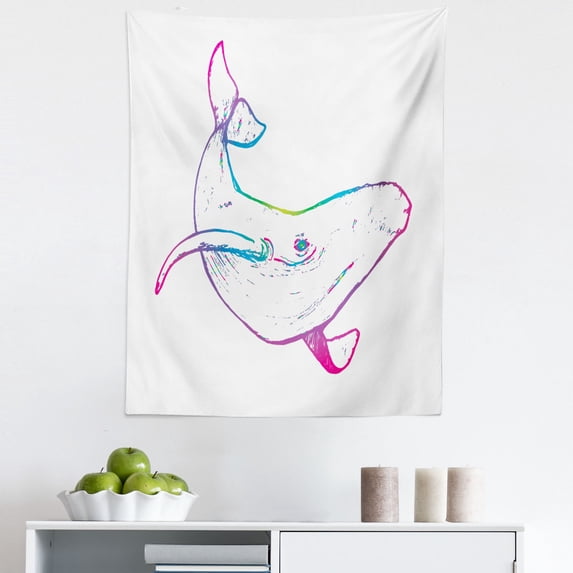 Boho White Tapestry, Colorful Modern Vibe of Whale Hidden Secret of Ocean Illustration Print, Fabric Wall Hanging Decor for Bedroom Living Room Dorm, 5 Sizes, Multicolor, by Ambesonne