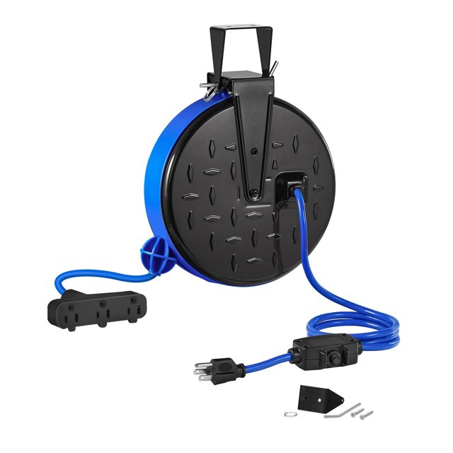 Wilawels Carrete De Cable De Extensión Retráctil De 30 Pies, Calibre 16/3, Cable De Alimentación Sjtw Con 3 Tomas Eléctricas, Coleta Para Garaje Y Tienda, Disyuntor De 10 Amperios, Placa De Metal, Cer