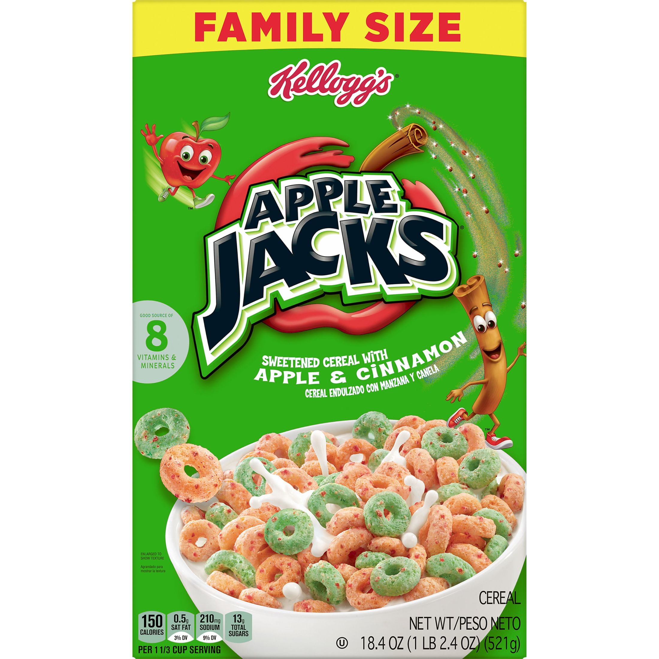 Kellogg's Apple Jacks Breakfast Cereal, Kids Snacks, Family Breakfast, Family Size, Original, 18.4oz Box (1 Box)
