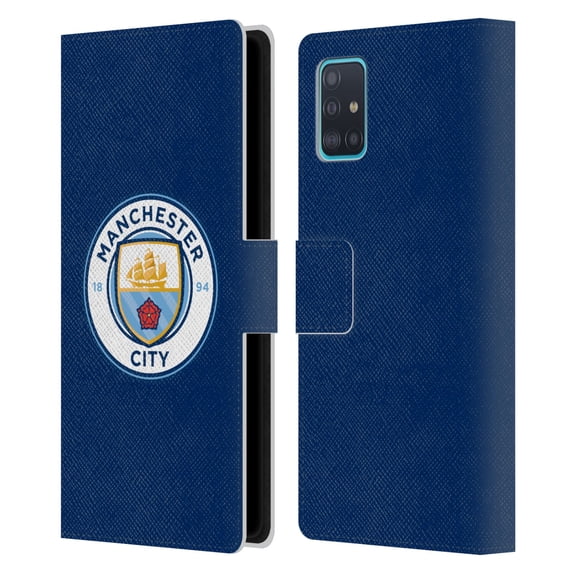 Head Case Designs Officially Licensed Manchester City Man City FC Badge Obsidian Full Colour Leather Book Wallet Case Cover Compatible with Samsung Galaxy A51 (2019)