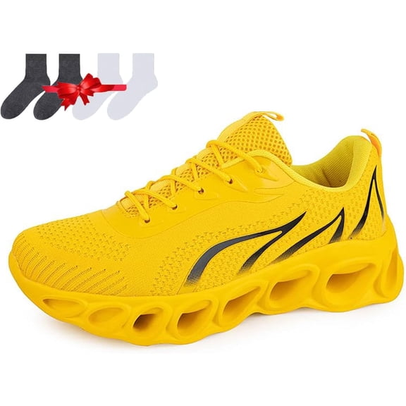 Women's Wide Width Walking Shoes, Slip-Resistant and Comfortable Sneakers for All-Day Support (Yellow 6.5 US Men)