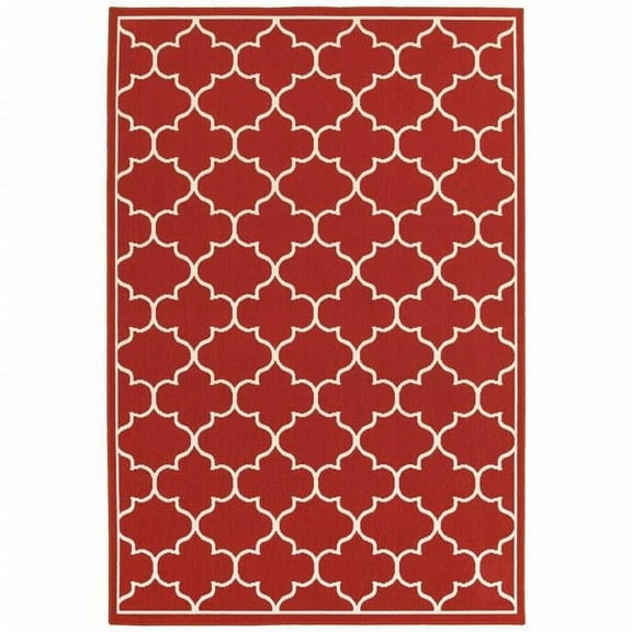 2 x 3 ft. Red & Ivory Trellis Indoor & Outdoor Scatter Area Rug
