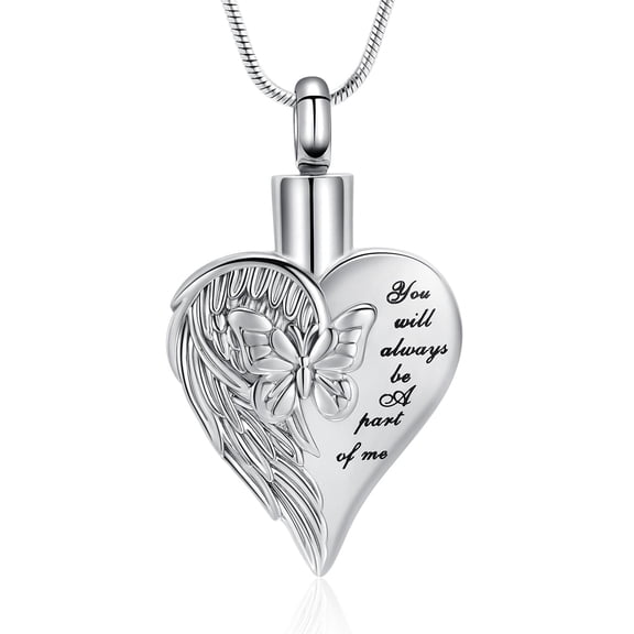 You Will Always Be Part of Me - Butterfly Heart Urn Pendant Cremation Jewelry for Ashes Keepsake Memory Necklace Memorial Jewelry