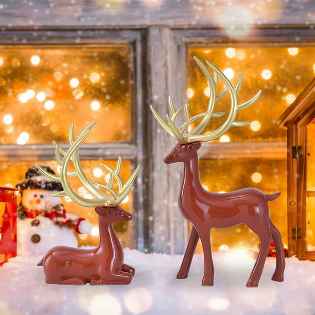 Decoración navideña, adornos navideños, regalos navideños, artesanías de resina navideña, estilo europeo y americano, galvanoplastia, pareja de ciervos, sala de estar, mueble de TV, muebles para el ho