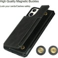 thumbnail image 3 of for iPhone 11 Pro Luxury PU Leather Case with Card Holder,Cash Slots,Stand Function Back Wallet Case Flip Wrist Strap Double Magnetic Clasp Durable Case for iPhone 11 Pro 5.8",Black, 3 of 15