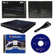 LG 6X WP50NB40 External Portable Blu-ray Burner in Retail Box Bundle with 50GB Verbatim M-Disc BD-R DL and Cyberlink Burning Software Cyberlink 1 Pack Bluray MDISC 50GB BD-DL