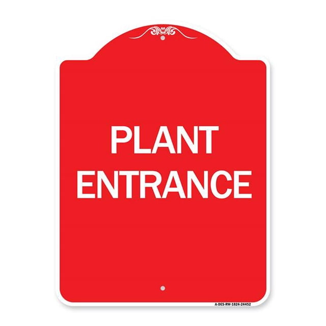 SignMission A-DES-RW-1824-24452 18 x 24 Po Signe de la Série Designer - Entrée de l'Usine&44; Rouge & Blanc