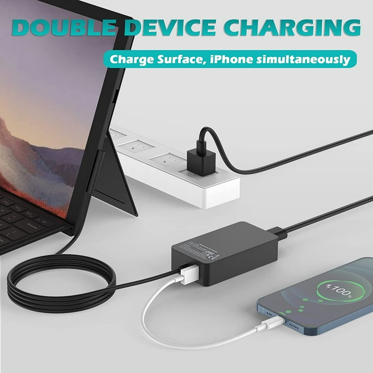 Surface Pro Oplader 65W Microsoft Surface Oplaadkabel Voeding voor Surface Pro 11/X/10/9/8/7/7 /6/5/4/3, Surface Laptop 7/6/5/4/3/2, Surface Go 4/3/2, Surface Book 3/2/1, Surface Charger met USB-poort