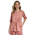 thumbnail image 1 of Calvin Klein Womens Satin Drawstring Waist Button Down Blouse, pink, XL, 1 of 1