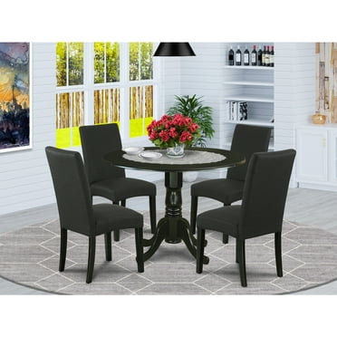 East West Furniture Dublin 5-piece Wood Dining Set with Linen Seat in Black, 1