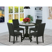 East West Furniture Dublin 5-piece Wood Dining Set with Fabric Seat in Black
