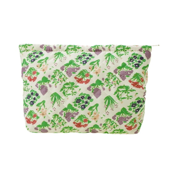 Unique Bargains 1 Pc Quilted Flowers Makeup Bag Purple Green Polyester