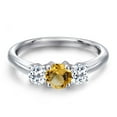 thumbnail image 3 of Gem Stone King 925 Sterling Silver Yellow Citrine and White Topaz Engagement Ring for Women | 1.11 Cttw | Round 5MM | Gemstone November Birthstone | Size 9, 3 of 6