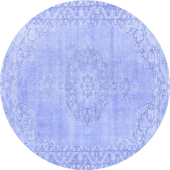 Ahgly Company Machine Washable Indoor Round Persian Blue Traditional Area Rugs, 4' Round