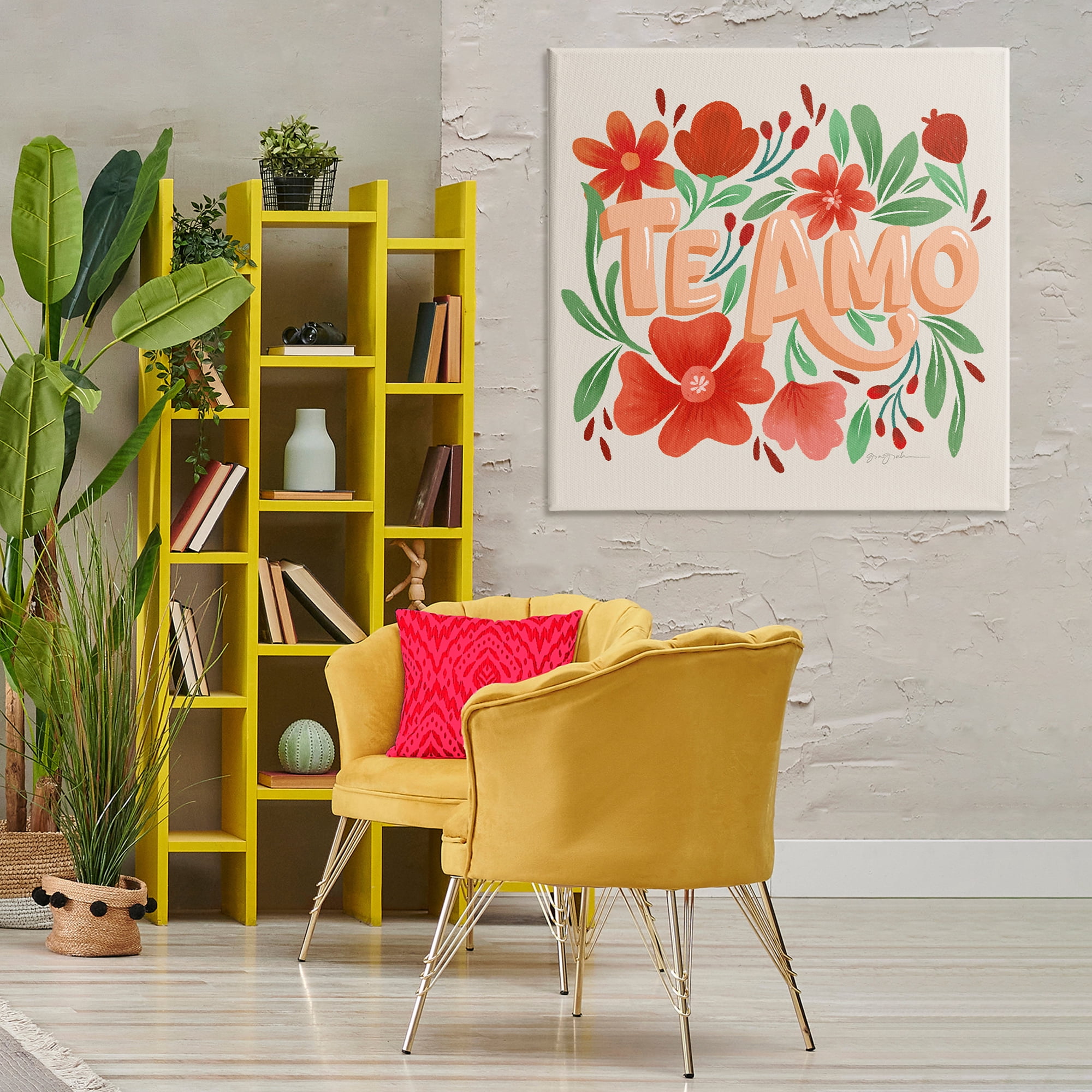 Stupell Industries Te Amo con Flores Rojas Floral & Botanical Painting Wrapped Canvas Art Print Wall Art, 36 x 36