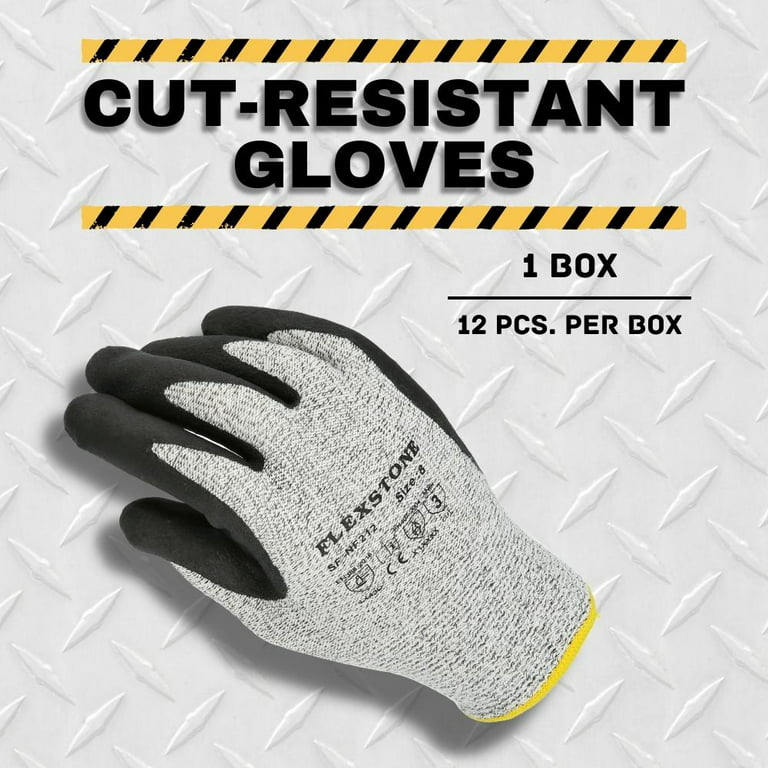 Nitrile HPPE Non-Disposable Gloves, Cut Resistant, ASTM Level 3,  Black/Grey, 2X-Large, 12 Pairs