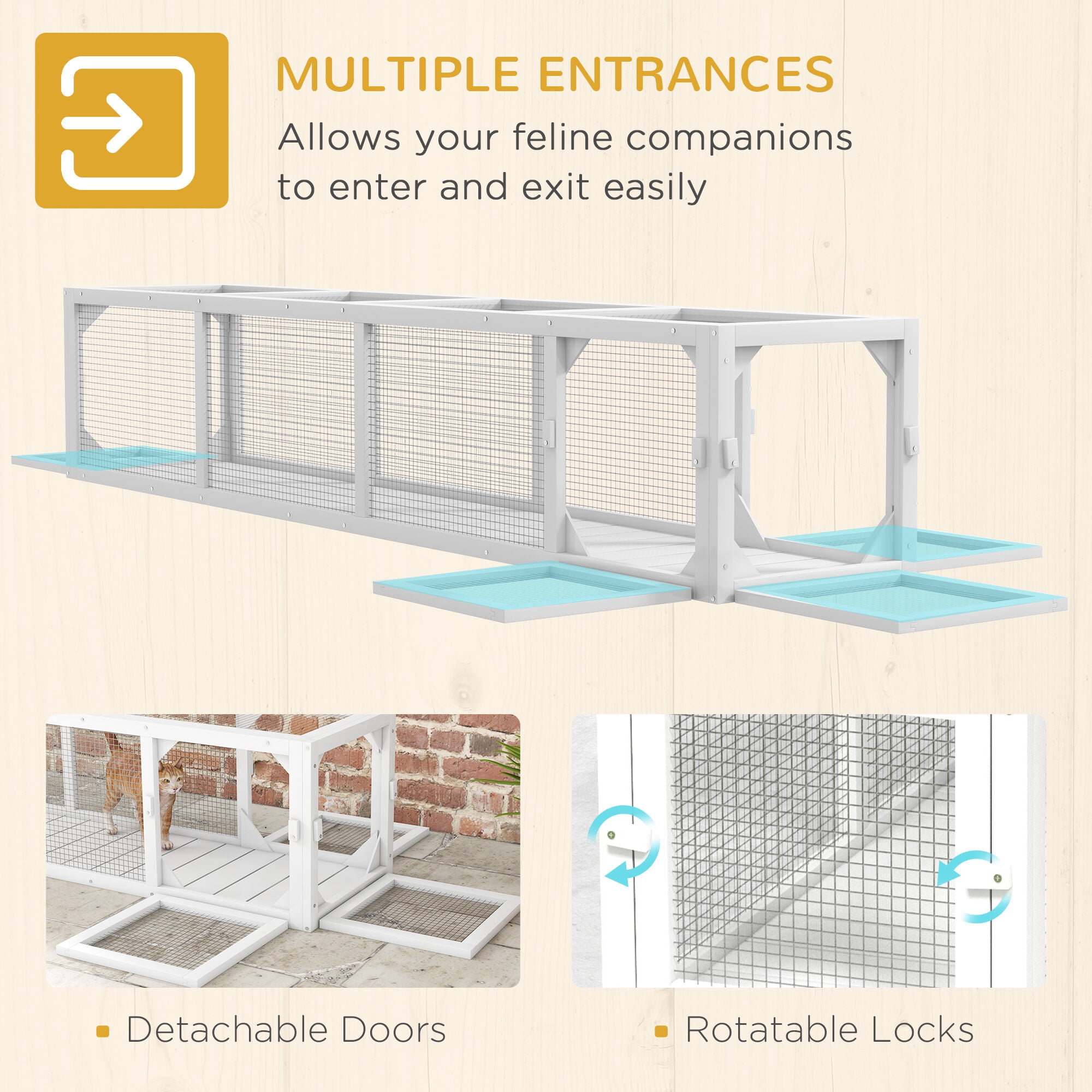 Orthopedic Dog Bed, PawHut Outdoor Cat Tunnel with Extendable Design, 79" L Wooden Cat Run with Weather Protection, Connecting Inside and Outside, for Deck Patios, Balconies, White, Dog Bed