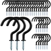 200Pcs Heavy Duty Ceiling Hooks for Hanging Plants, 1-1/4 Inch Black Vinyl Coated Screw Wall Hooks for String Lights, Curtains Ropes Chains Mugs Indoor and Outdoor